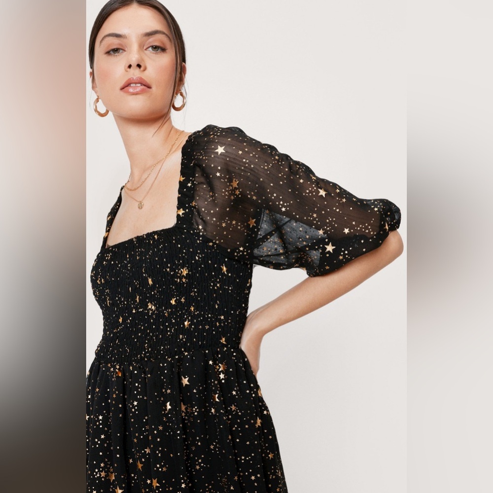 Nasty Gal Collection Gold Metallic Star Tiered Dress